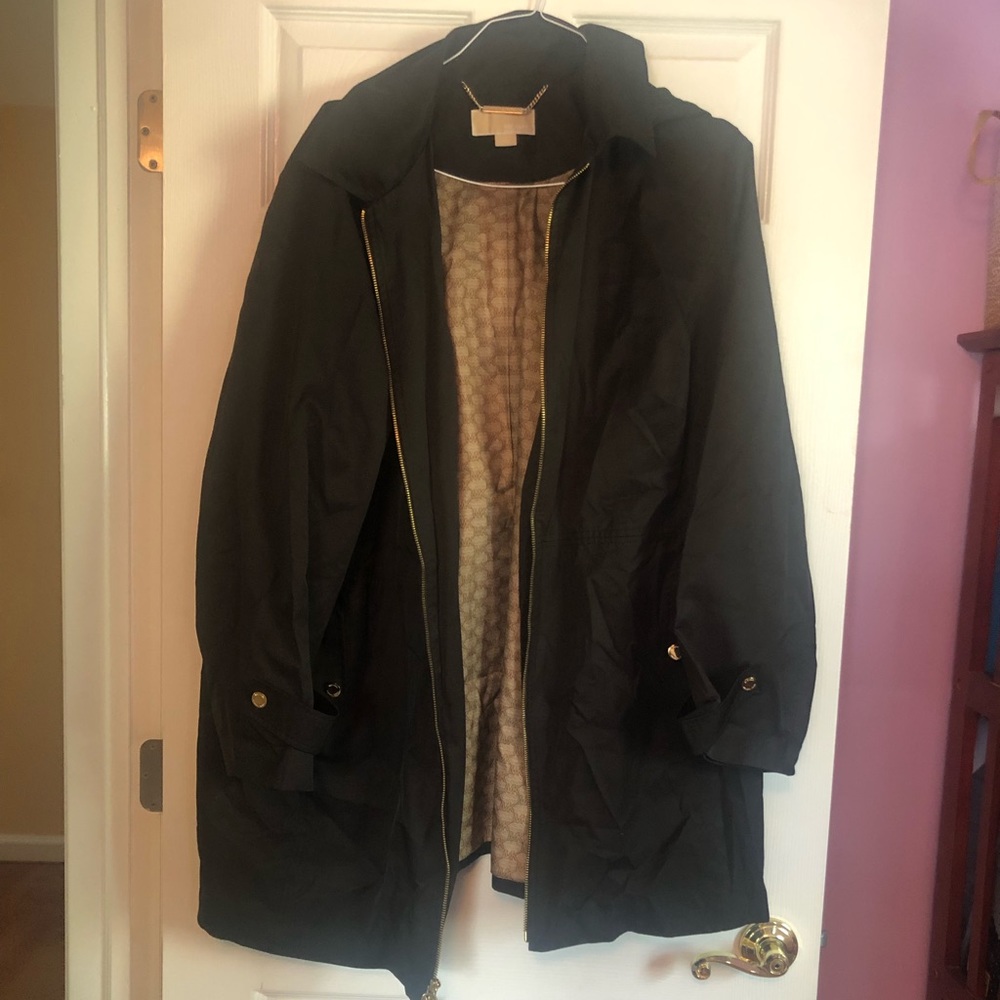 Black 3X Michael Kors long jacket with detachable hood